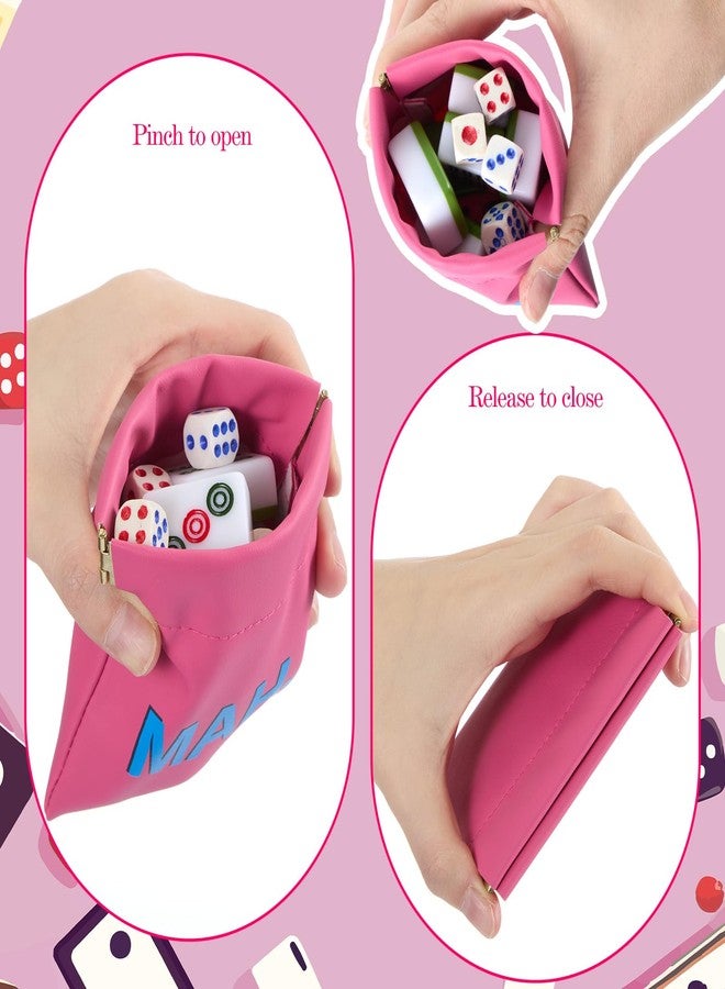 Sunnymove 1 Pcs Mini Mahjong Dice Bags 3.8 x 3.9 in PU Squeeze Mahjong Pouch Dice Coin Tiles Purse for Board Game Party Travel(Pink) - Image 2